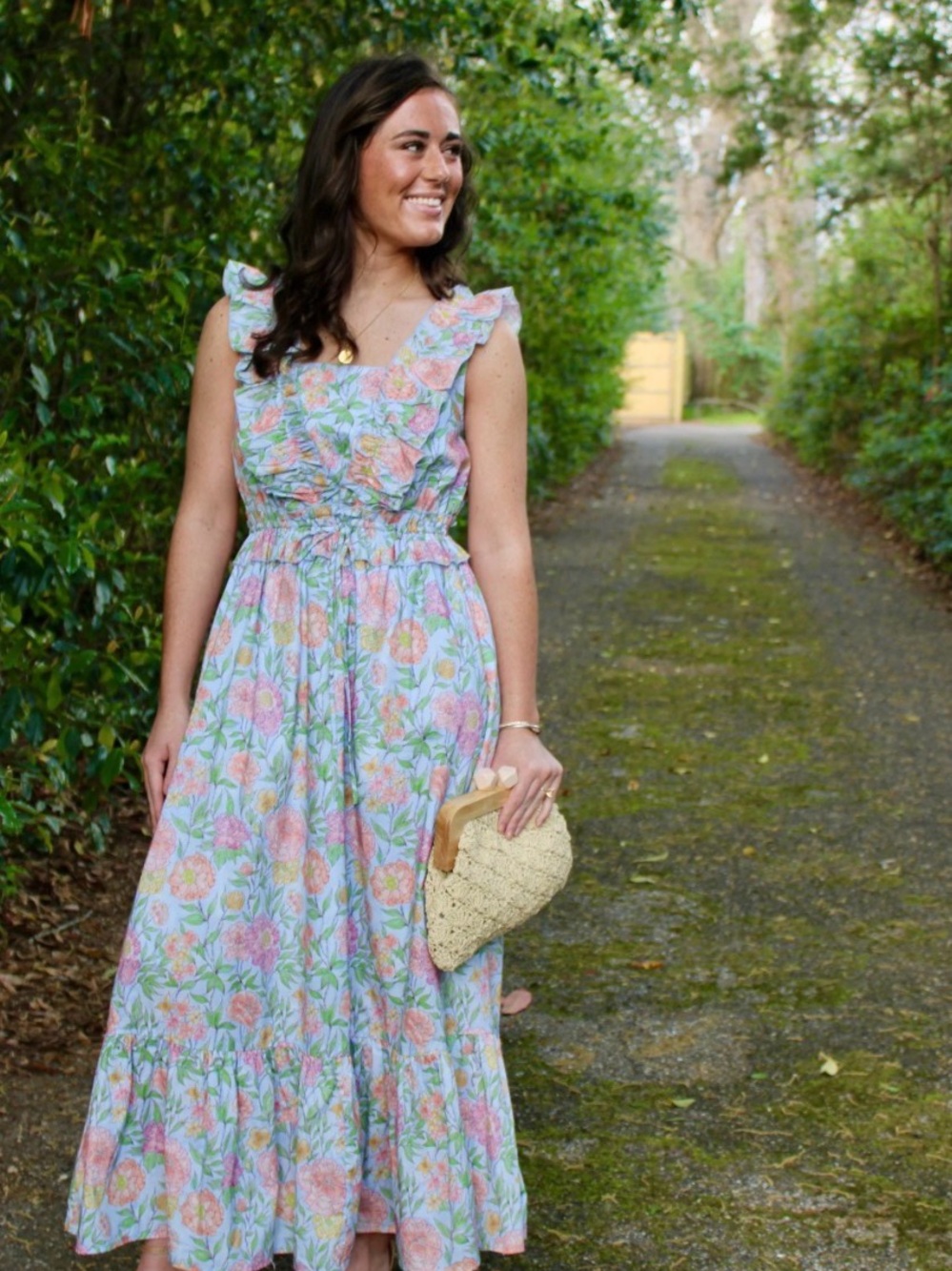 Pastel Floral Maxi Dress with Ruffle Straps